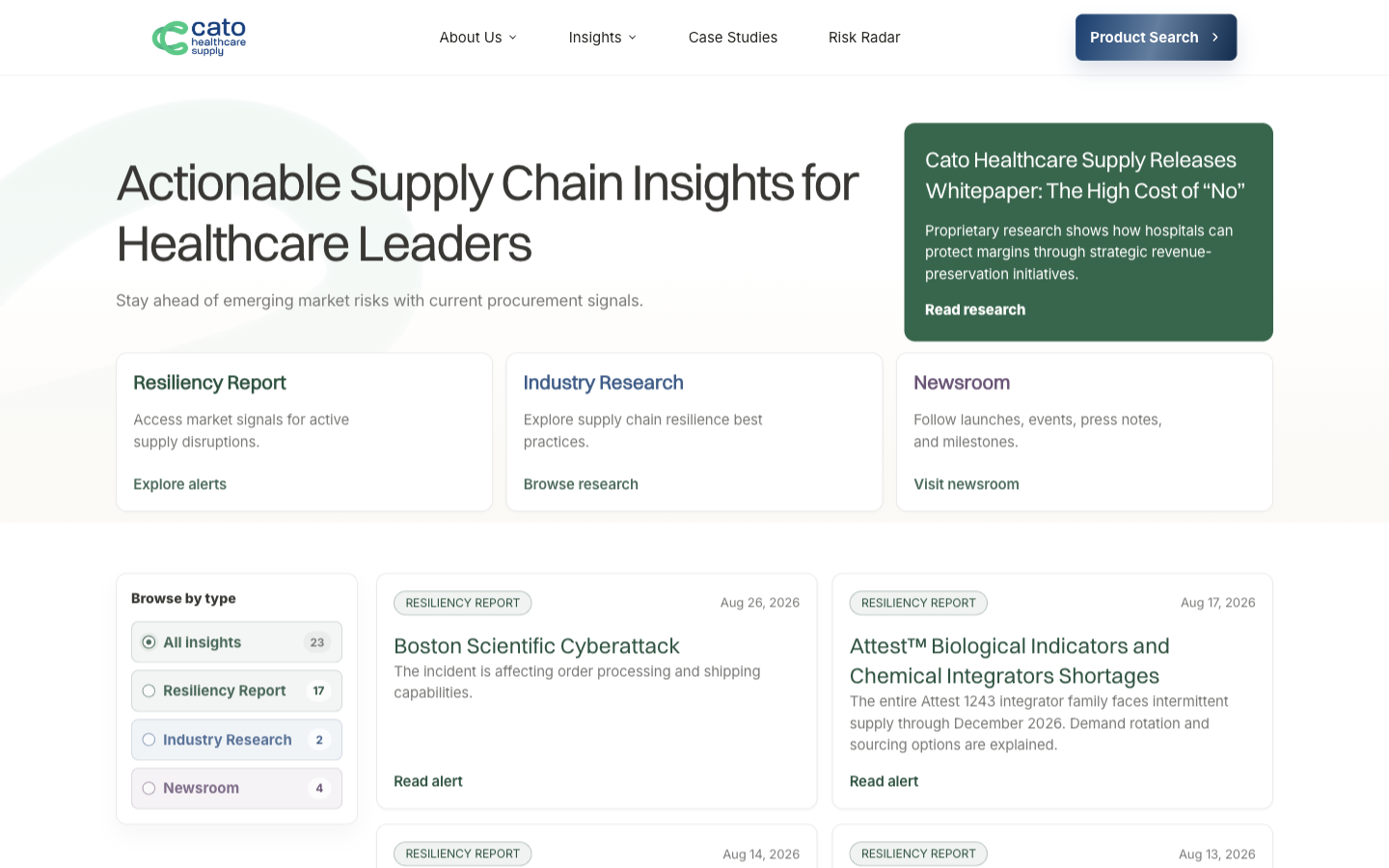 Cato Insights Hub public homepage, captured September 23, 2026