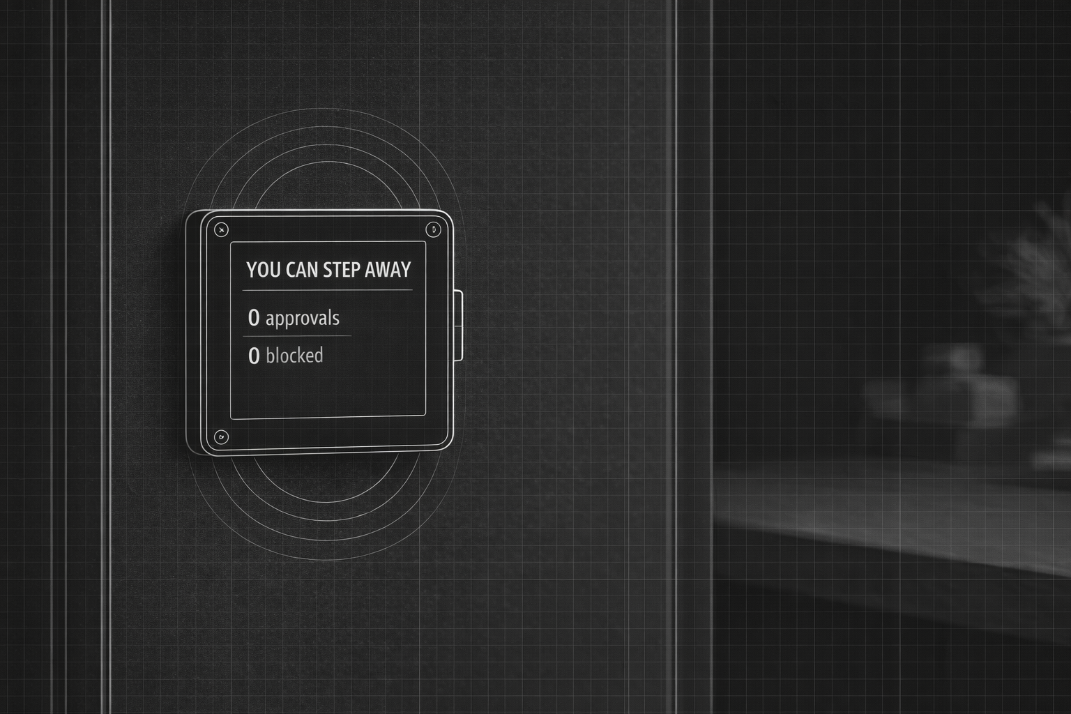 Blueprint render of Ink mounted magnetically to a vertical metal surface.