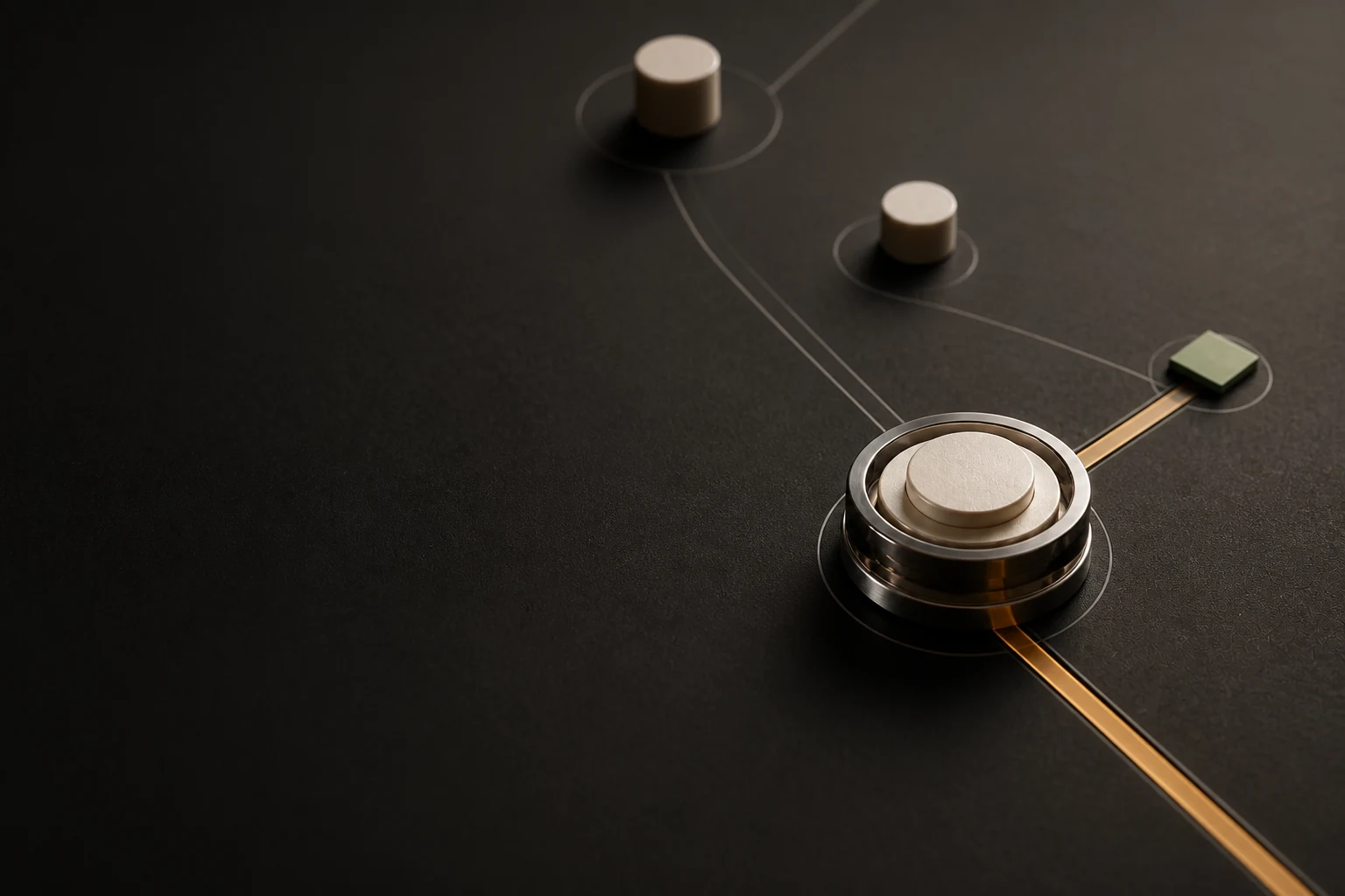 Macro-real Playbook court with an ivory AI agent marker at a mapped operating junction, an amber route, and a proof-green terminal.